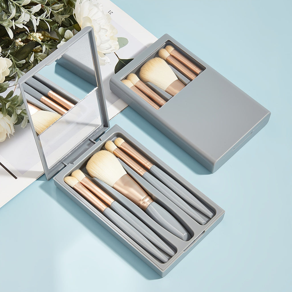 5 PCs Travel Makeup Brushes Set With Mirror